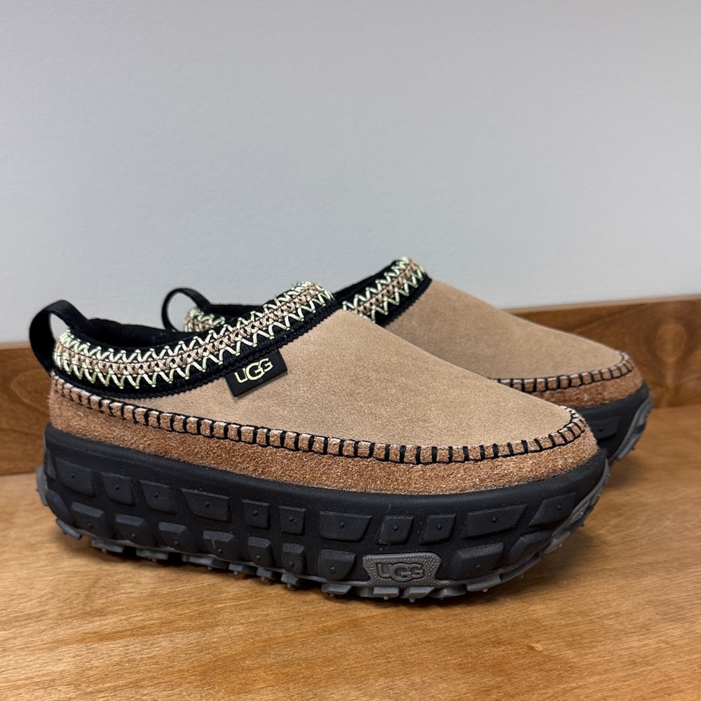 UGG Tan and Black Slip-On Platform Shoes - Like New